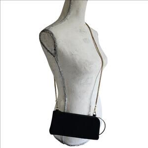 Zara Black Suede Leather Clutch Wristlet with Crossbody Chain Strap